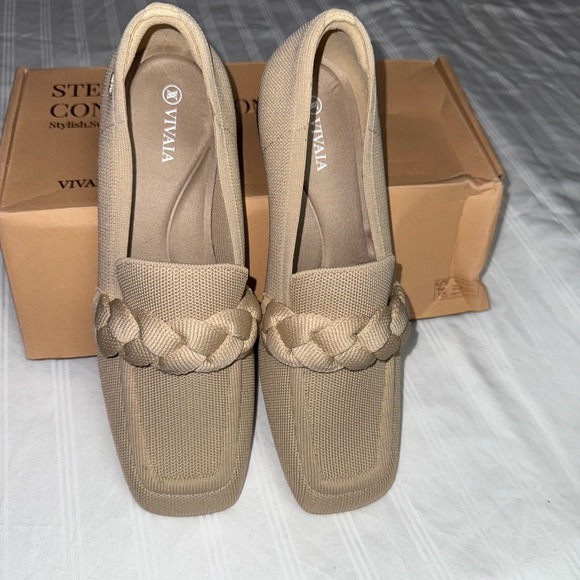 Vivaia Knit Loafers‎ Braided Square Toe Slip On Loafers Beige Size 10 EUR 41.5 - Picture 8 of 13
